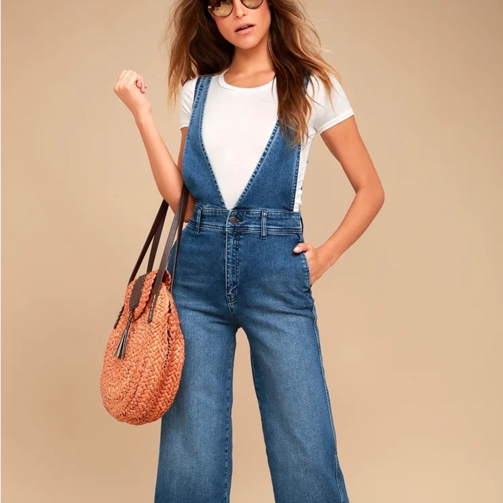 Free People A-Line Medium Wash Overalls
